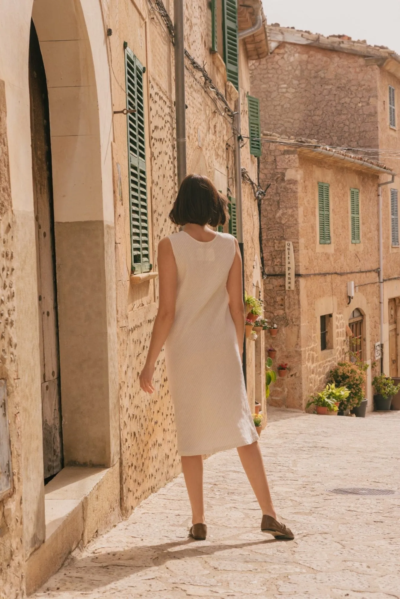 Ines slip midi linen dress in Rosy Brown