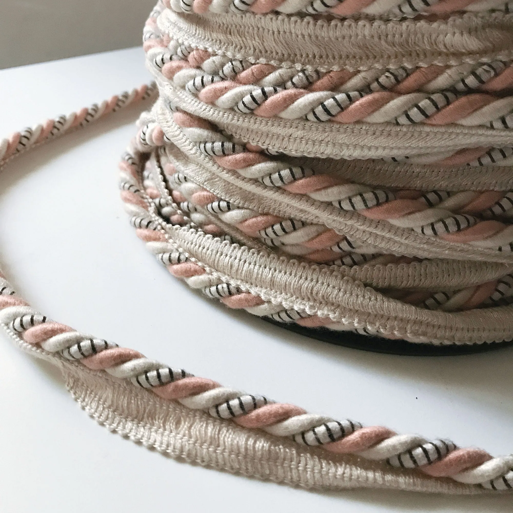 Ivory and Millenial Pink High Quality Decorative Lip Cord Trim by the yard