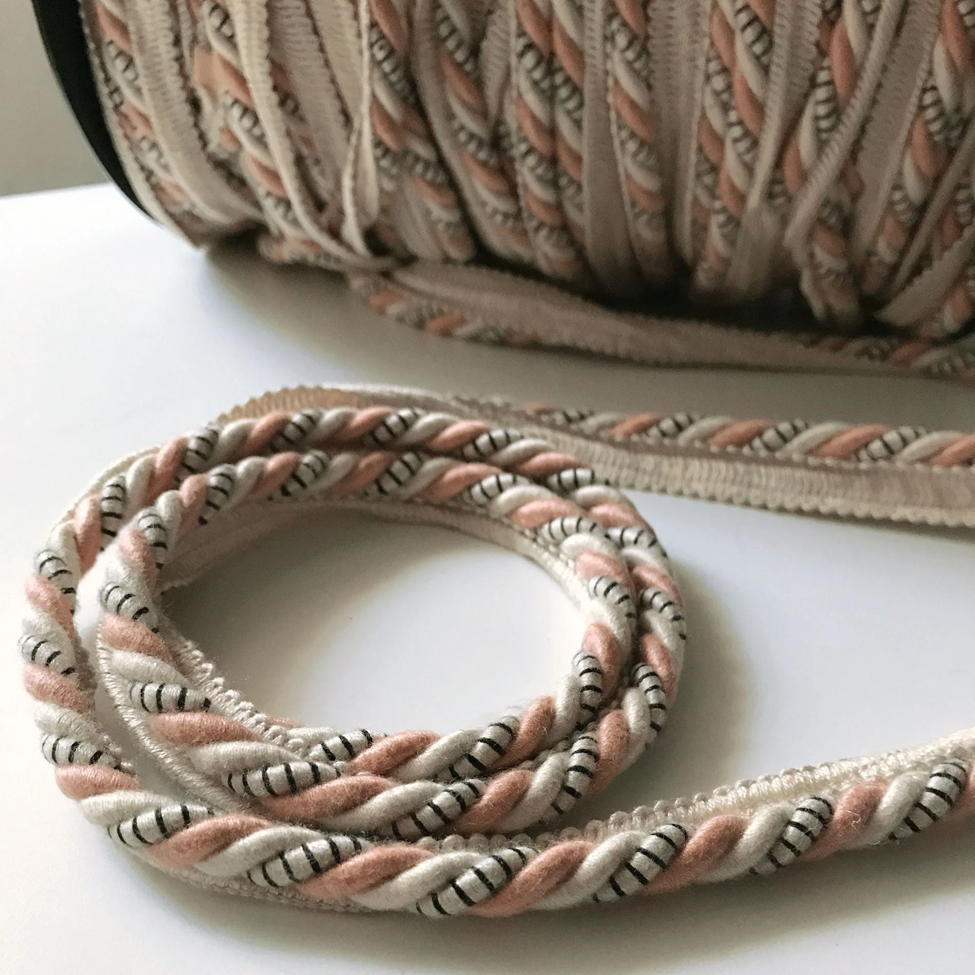 Ivory and Millenial Pink High Quality Decorative Lip Cord Trim by the yard