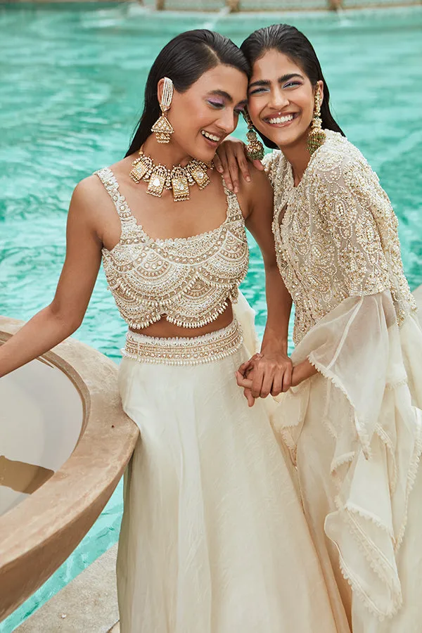 IVORY PEARL EMBROIDERED SKIRT SET