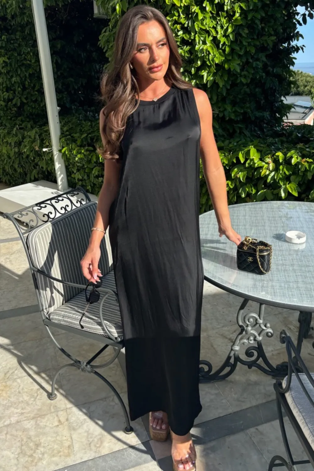 Jemma black satin loose fit maxi dress