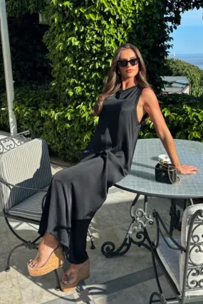 Jemma black satin loose fit maxi dress