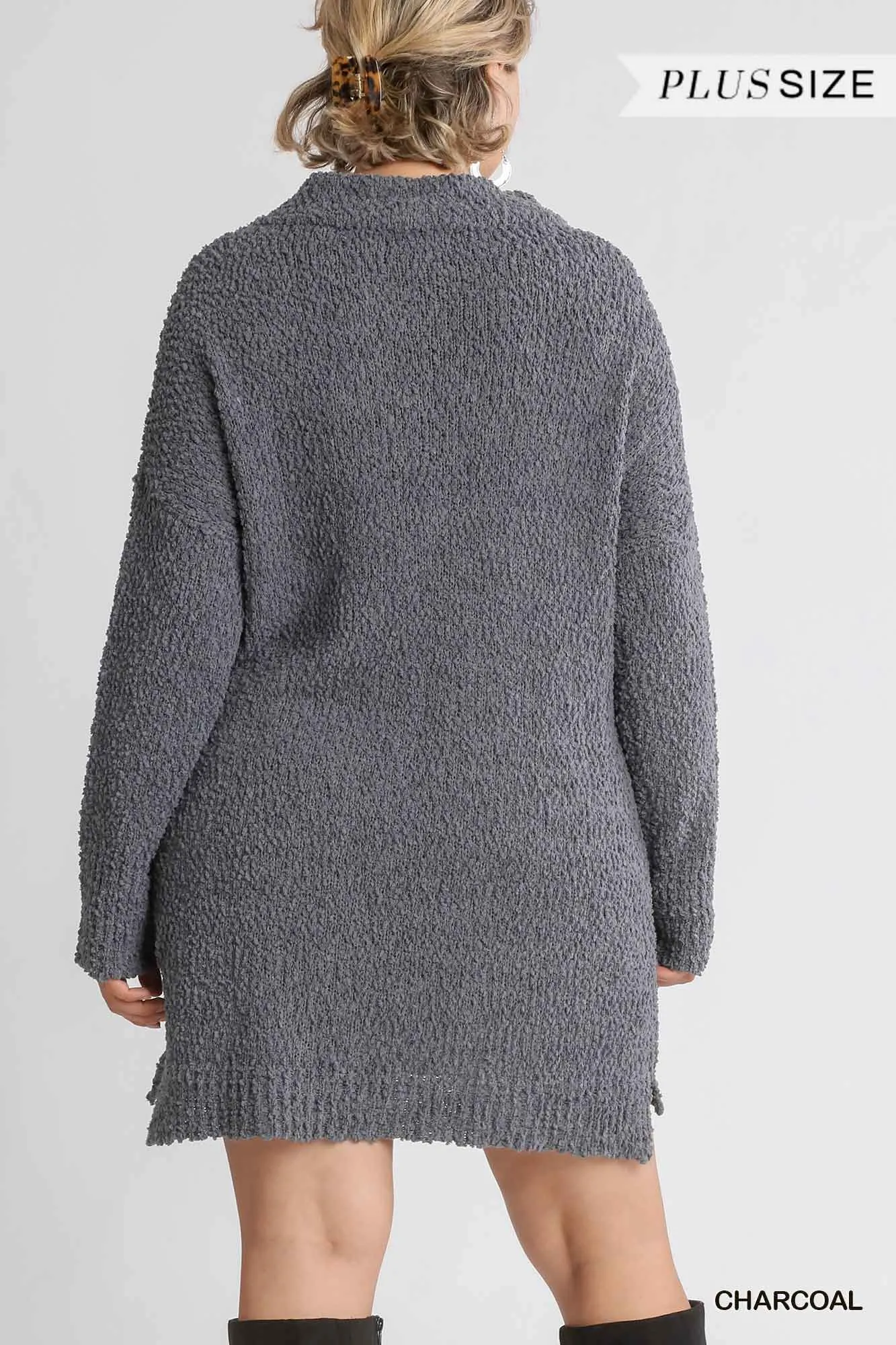 Junior High Cowl Neck Bouclé Long Sleeve Sweater Dress
