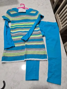Justice 3 pc blue/green sweater dress w/ legging - size Kids Clothing:     7