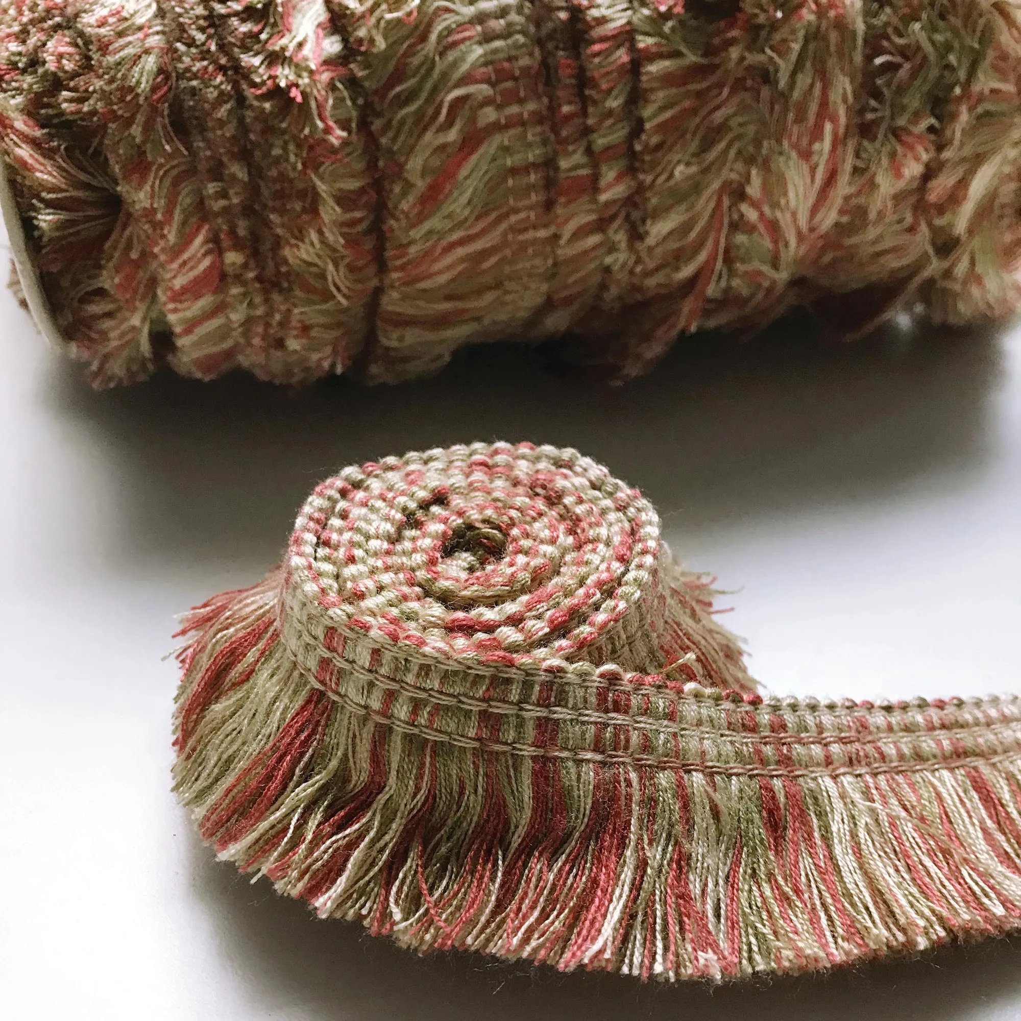 Khaki and Coral High Quality Decorative Brush Fringe Trim by the yard