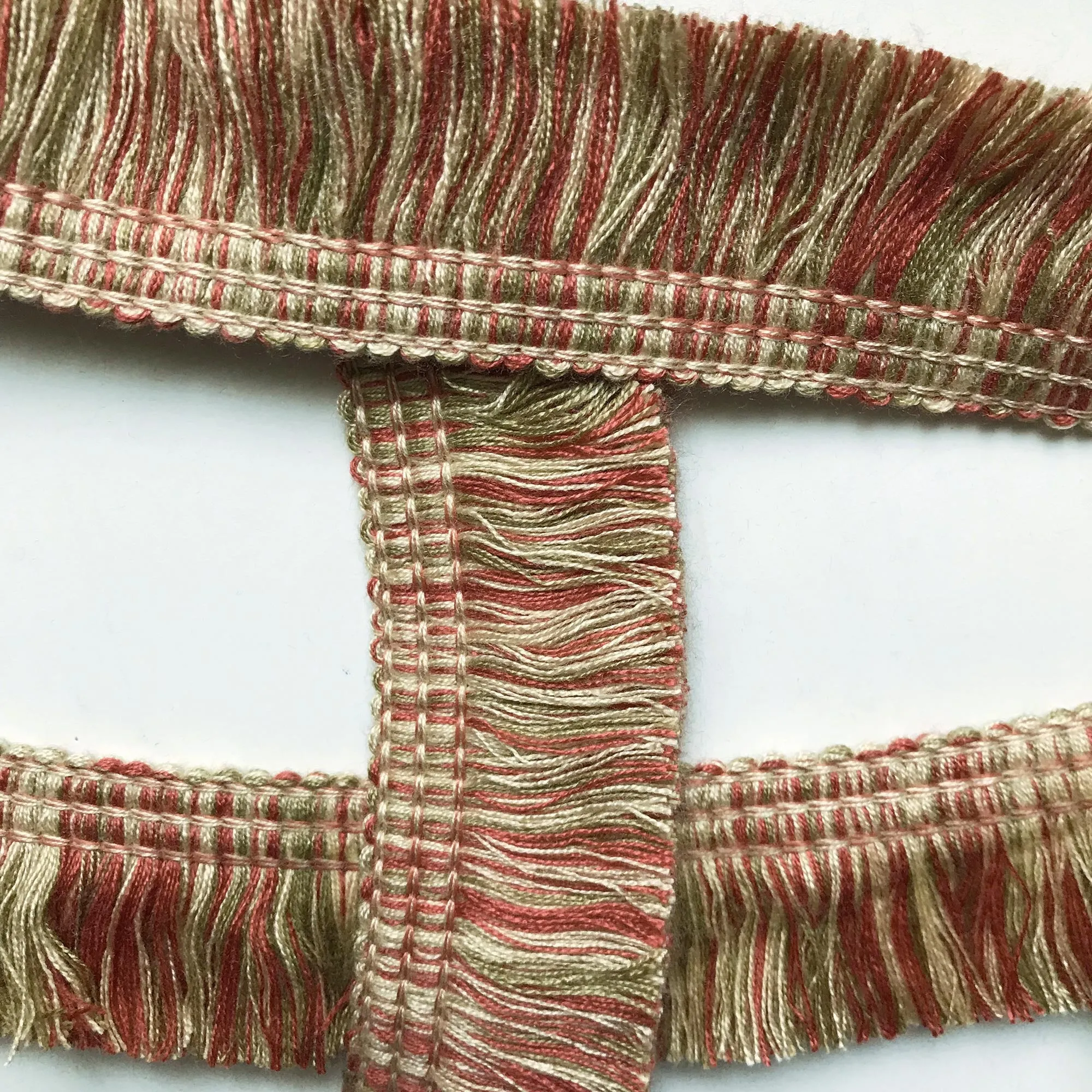 Khaki and Coral High Quality Decorative Brush Fringe Trim by the yard