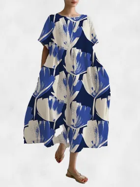 La Roseason Crew Neck Printed Dress