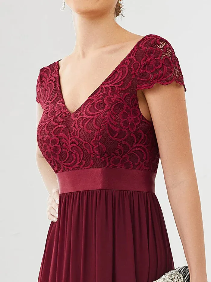 Lace Short Sleeve Maxi Mother of the Bride Dress