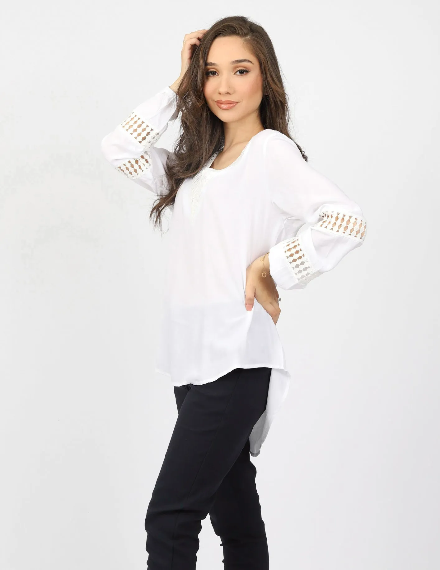 Lace Trim V Blouse
