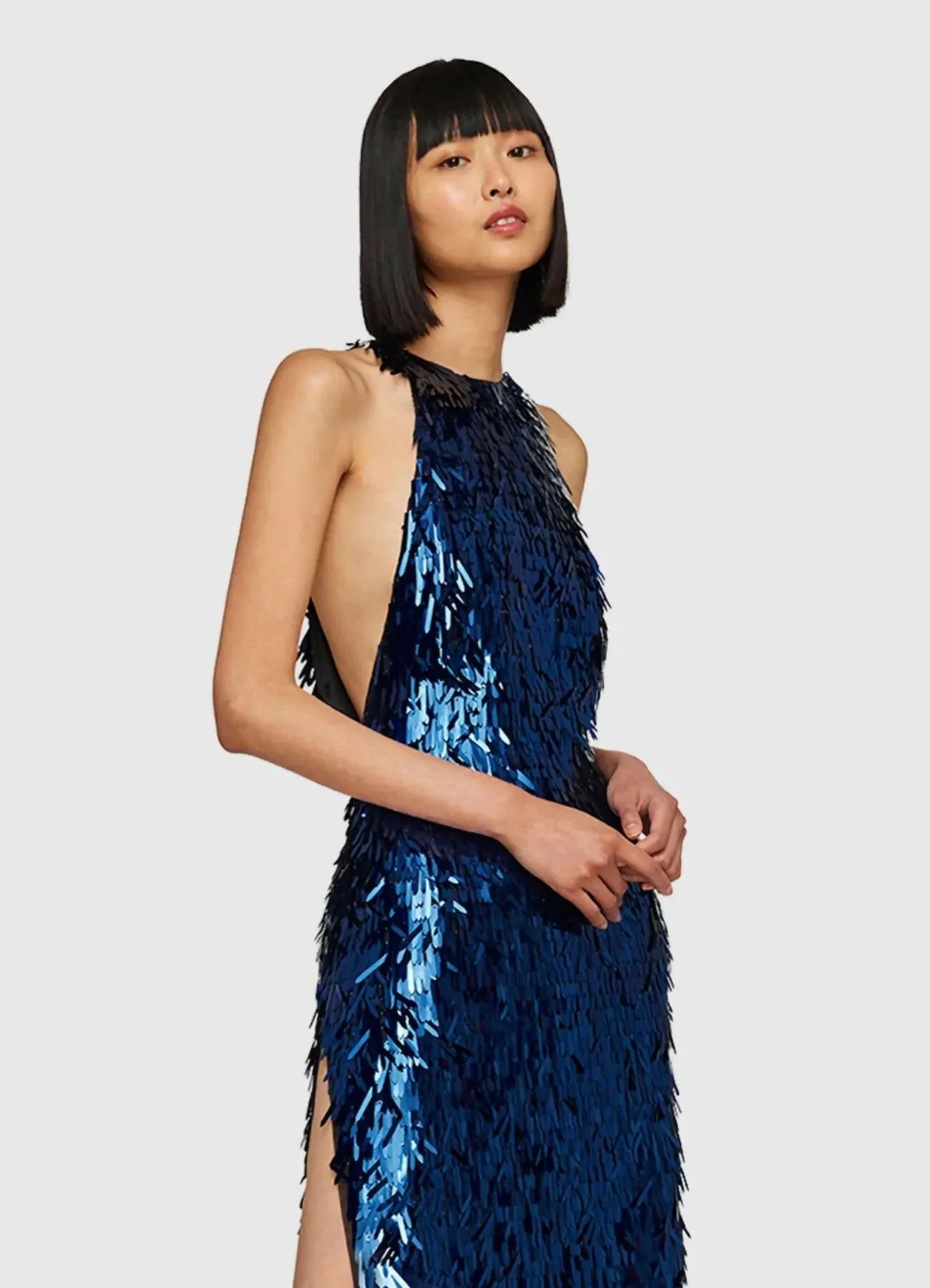 Leo Lin Juliette Sequin High Neck Maxi Dress - Neptune