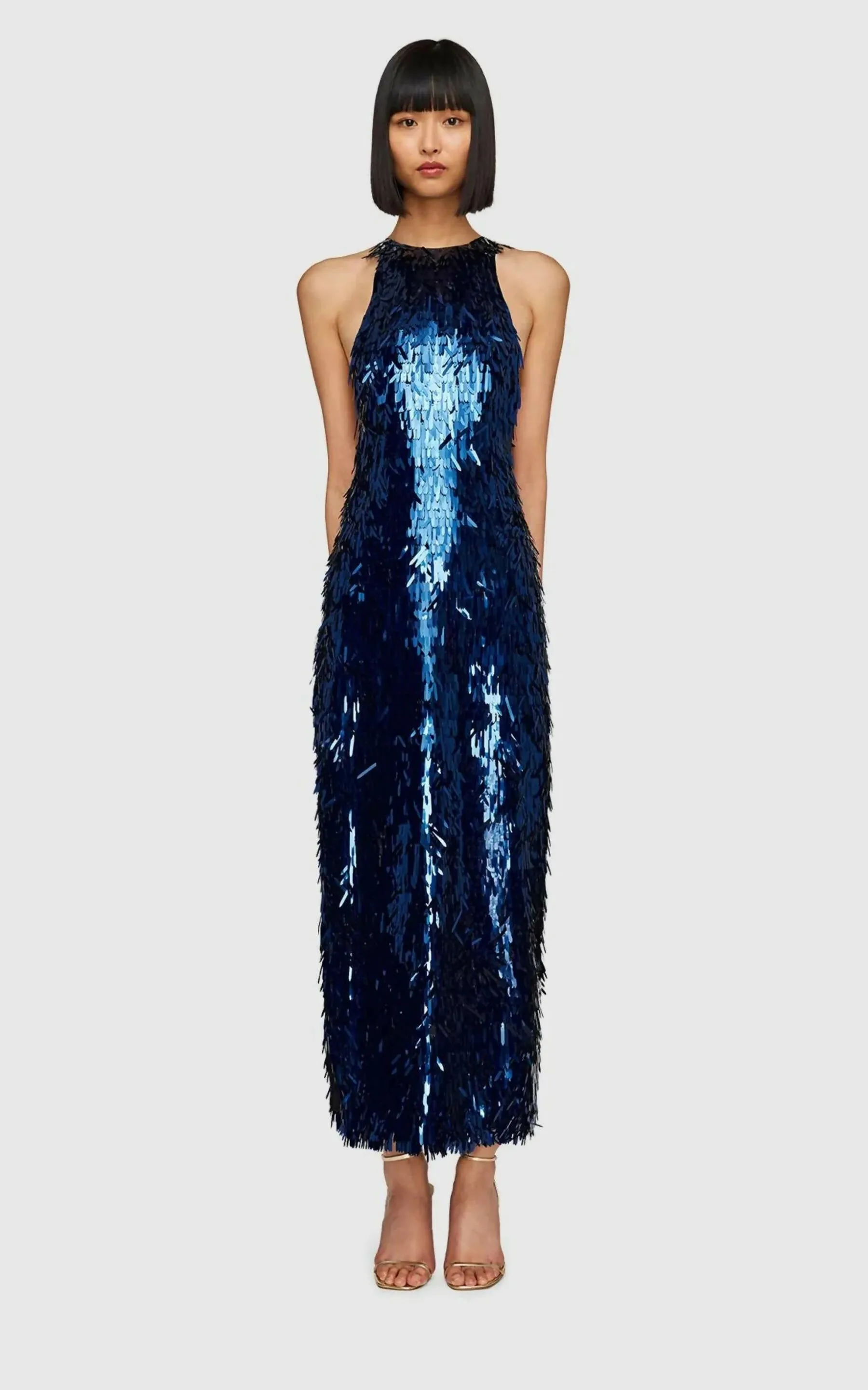 Leo Lin Juliette Sequin High Neck Maxi Dress - Neptune