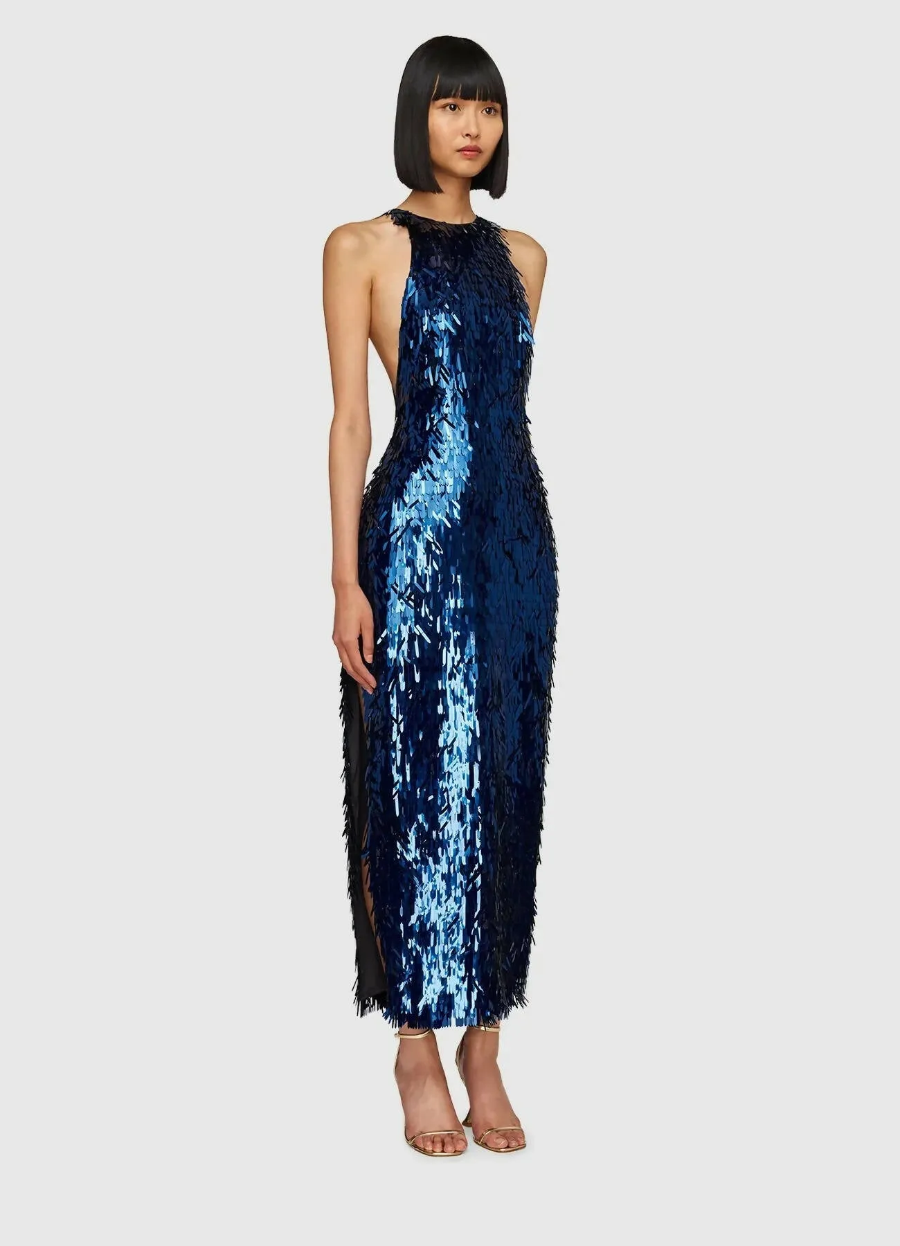 Leo Lin Juliette Sequin High Neck Maxi Dress - Neptune