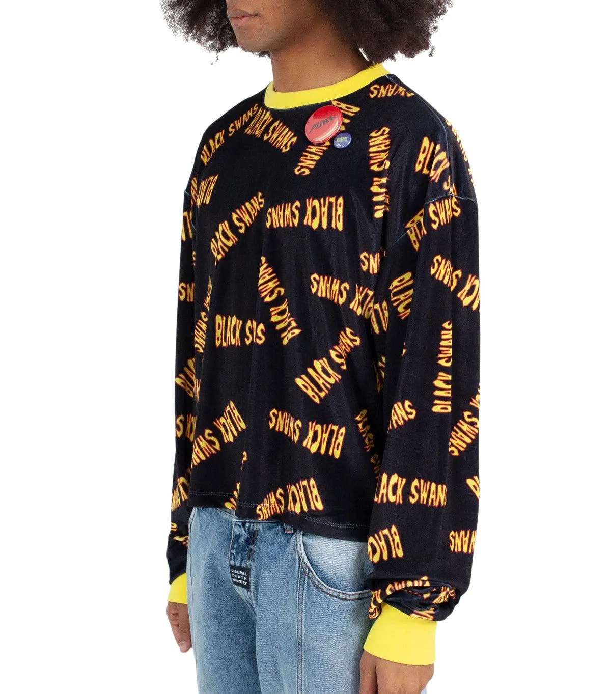 Liberal Youth Ministry Black Swans Velvet Long Sleeve T-Shirt Black