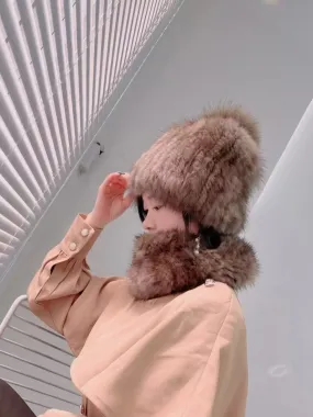 Light luxury sable fur hat elastic double-sided mink fur women's autumn and winter round head hat all-match wool ball hat