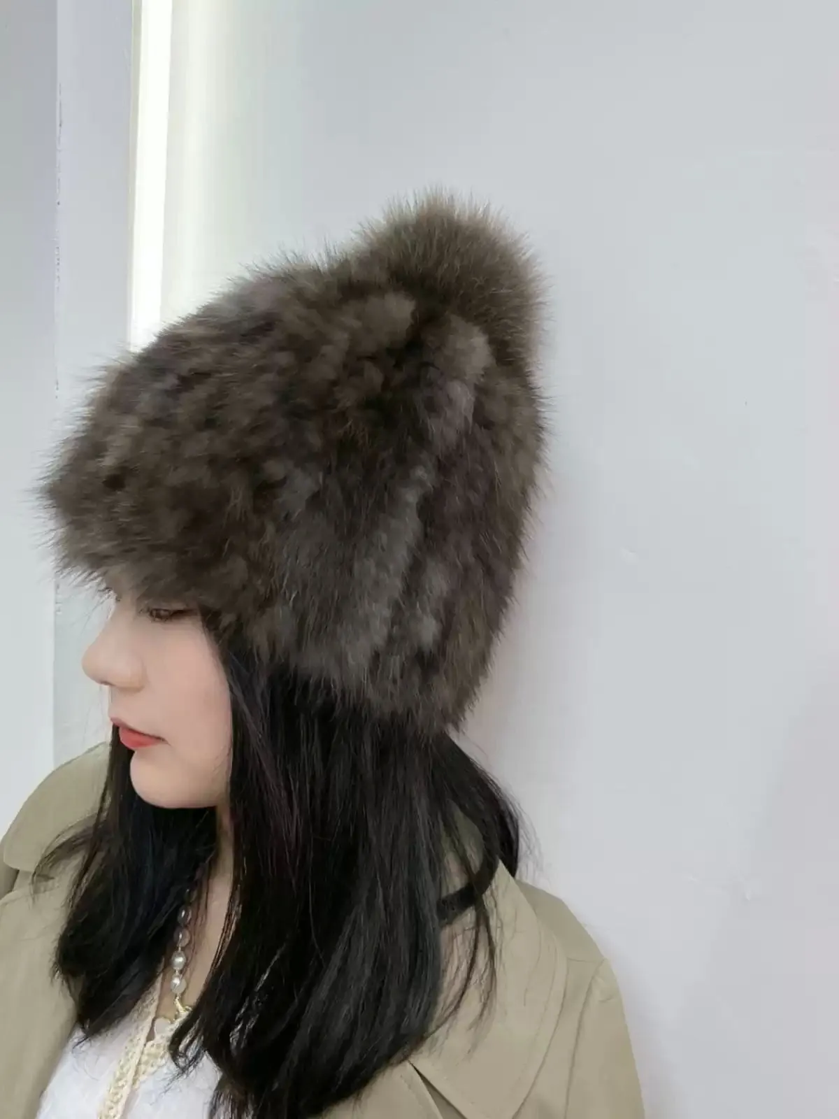 Light luxury sable fur hat elastic double-sided mink fur women's autumn and winter round head hat all-match wool ball hat