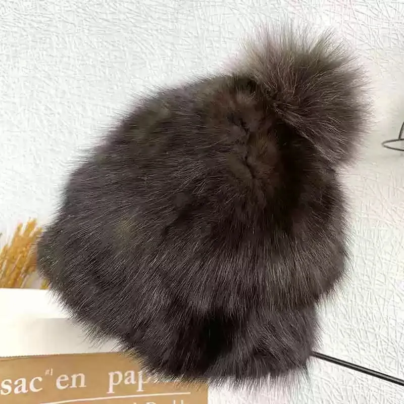 Light luxury sable fur hat elastic double-sided mink fur women's autumn and winter round head hat all-match wool ball hat