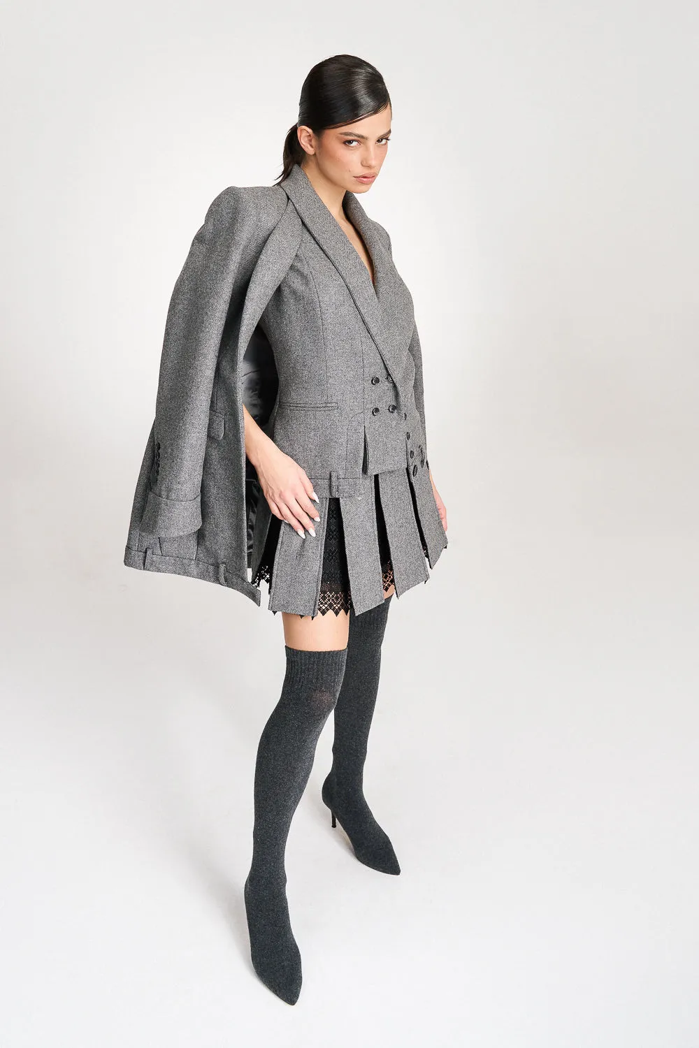 'Lima' Grey Wool Layer Suit Blazer with Vest