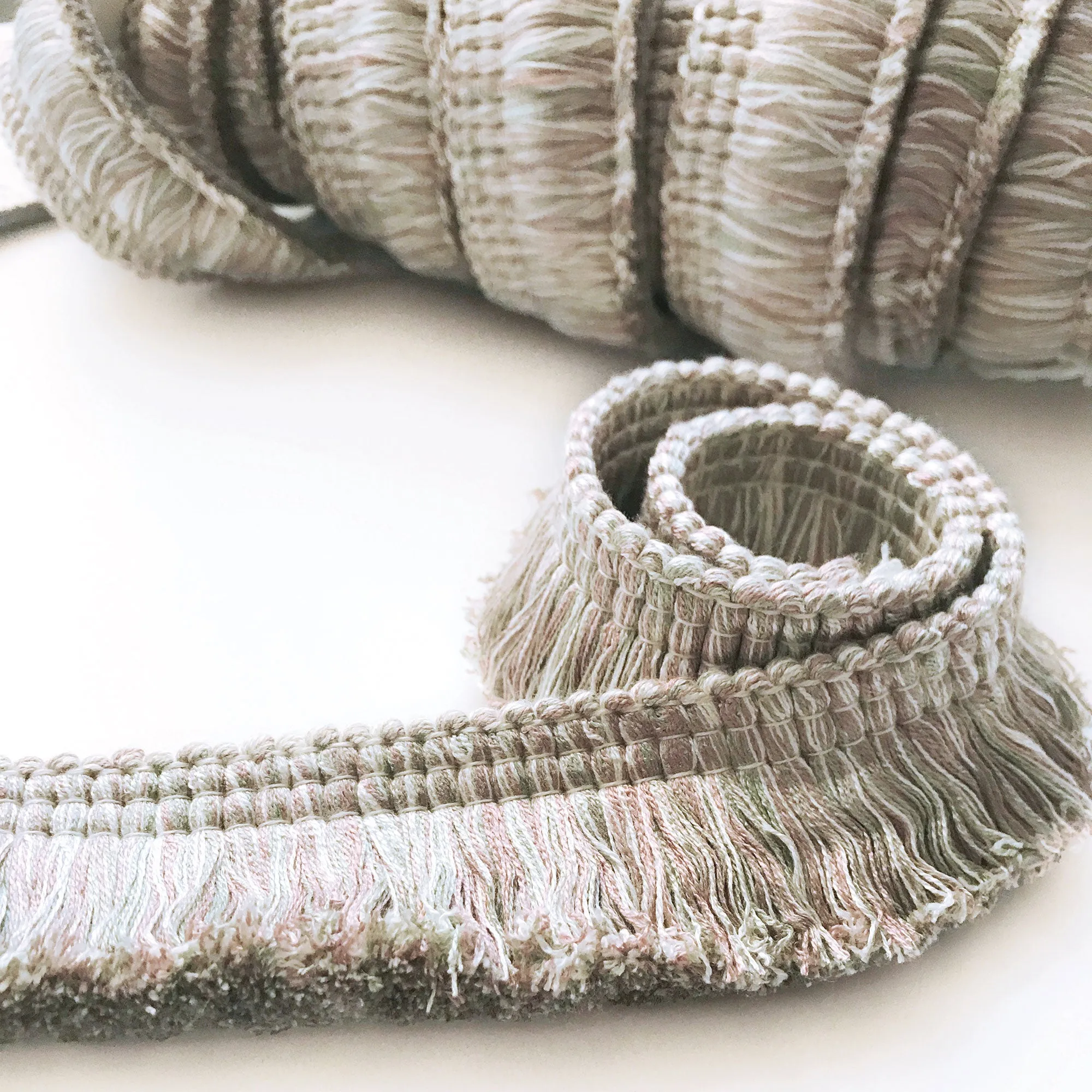 Lime and Blush Pink High Quality Decorative Brush Fringe Trim by the yard