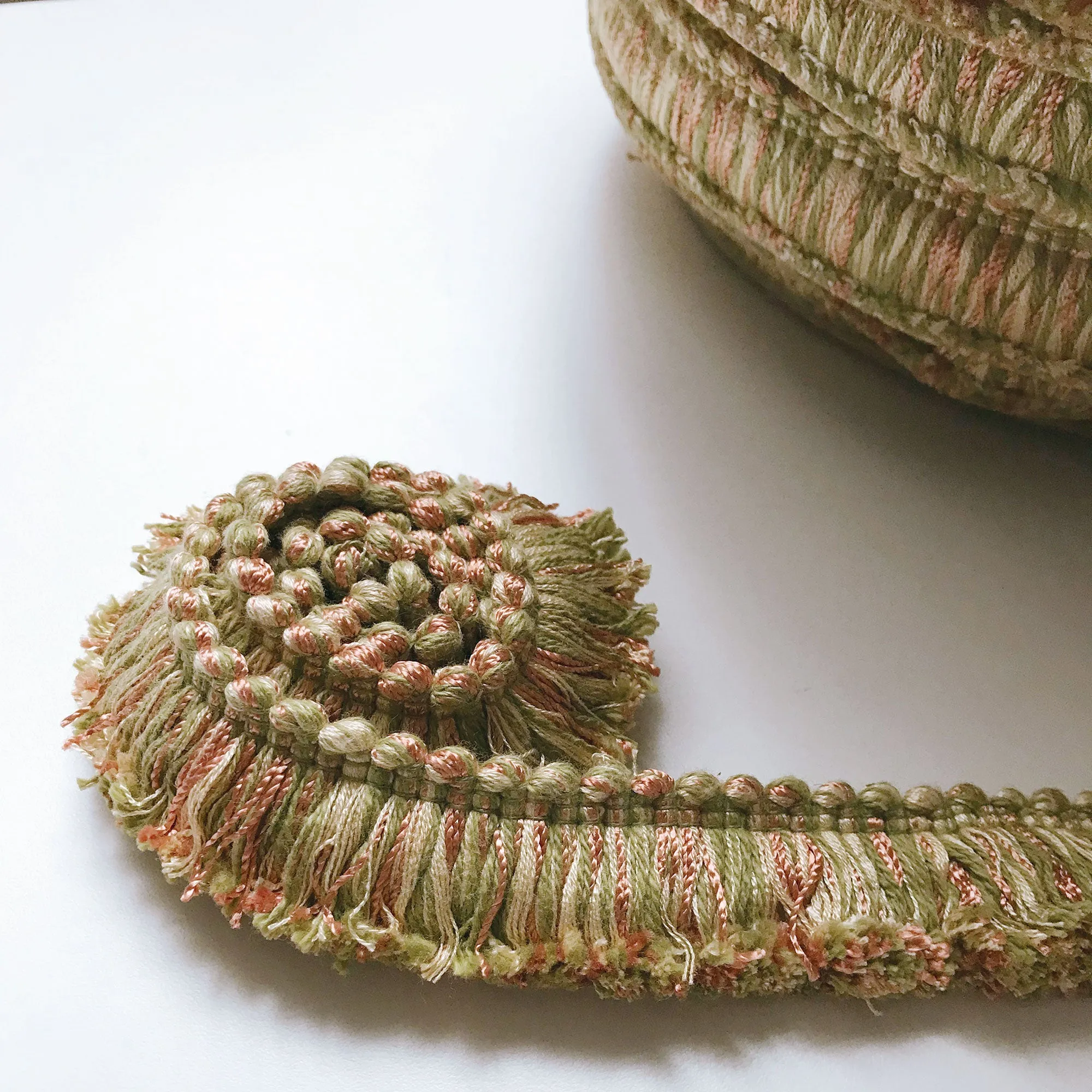 Lime and Salmon High Quality Decorative Brush Fringe Trim by the yard