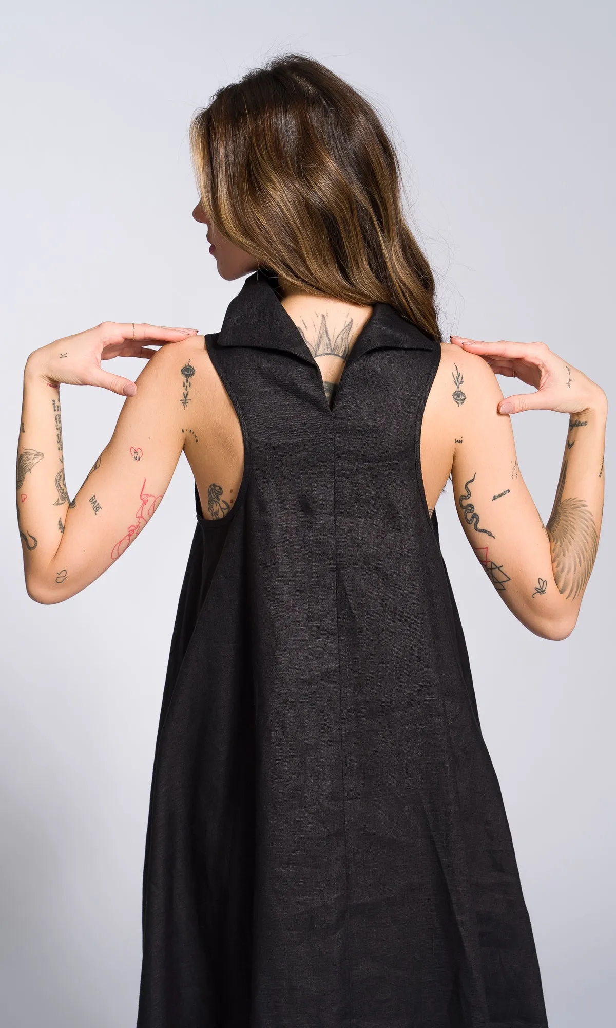 Linen High Neck Cocoon Dress
