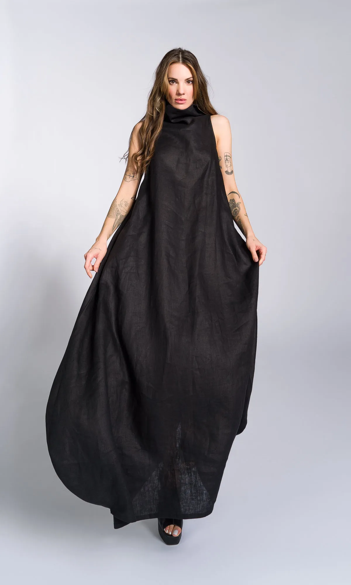 Linen High Neck Cocoon Dress