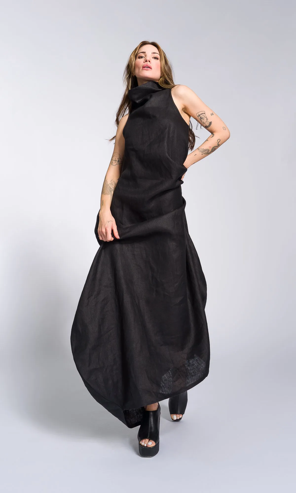 Linen High Neck Cocoon Dress