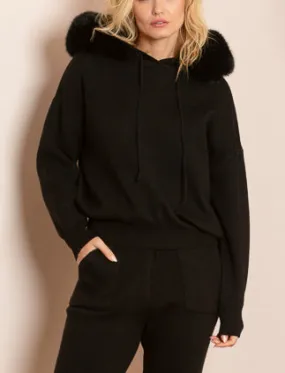 Madilyn Wool Blended Hooded Sweater with Detachable Faux Fur Trim