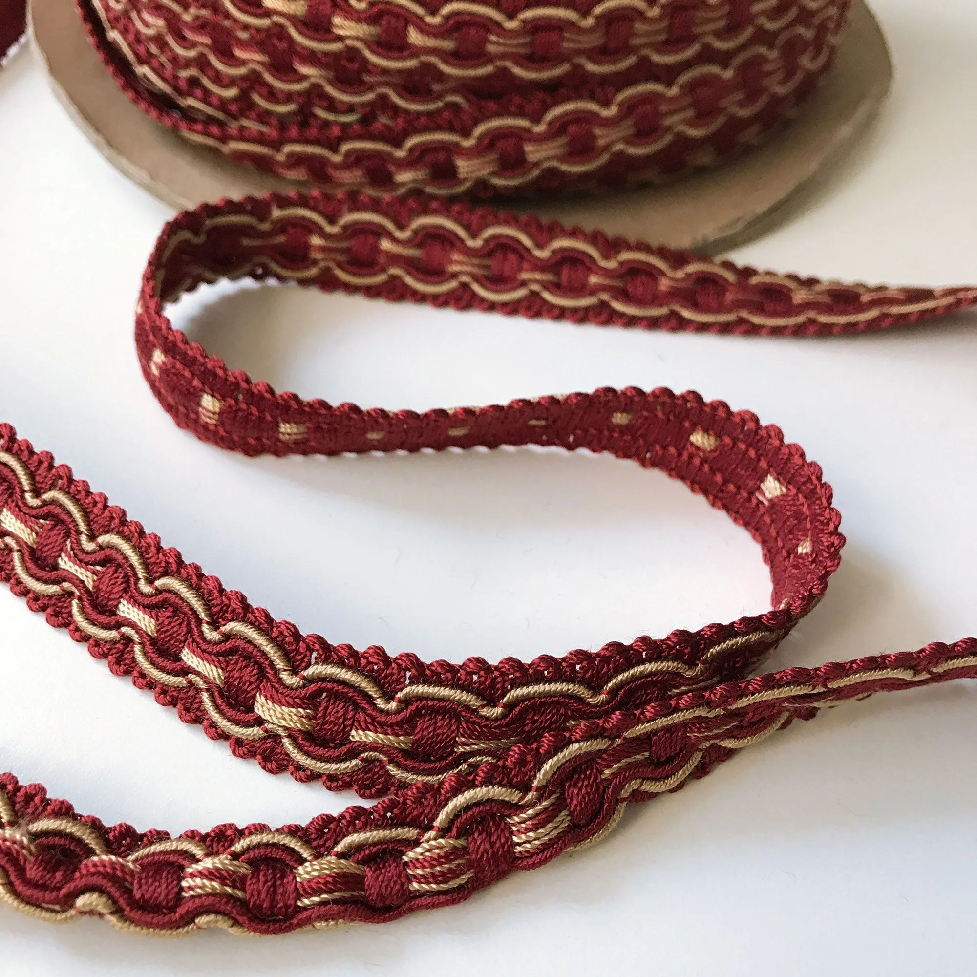 Maroon and Wheat High Quality Decorative Gimp Trim by the yard