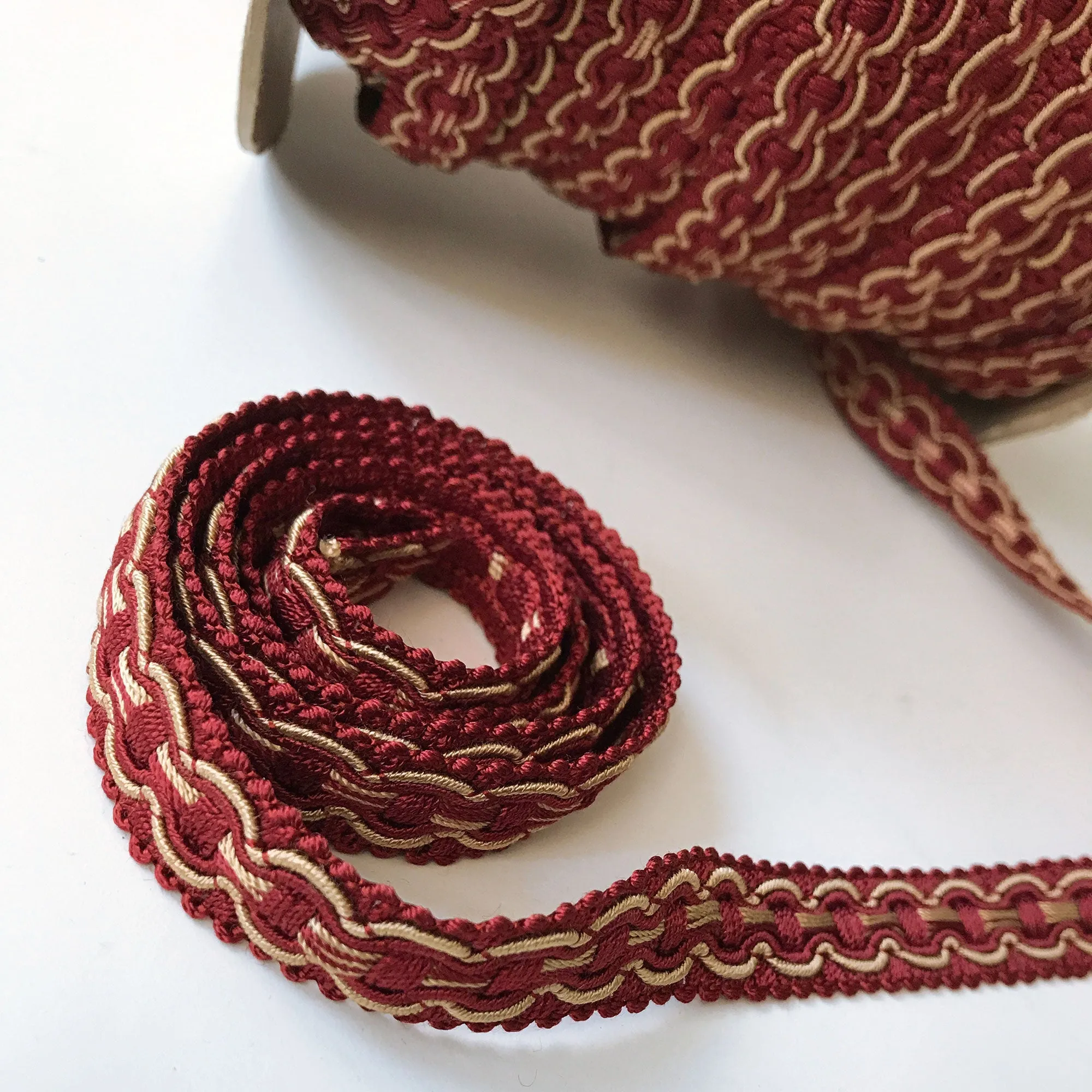 Maroon and Wheat High Quality Decorative Gimp Trim by the yard