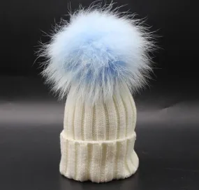 Mini White and Baby Blue Fur Pomkin Hat