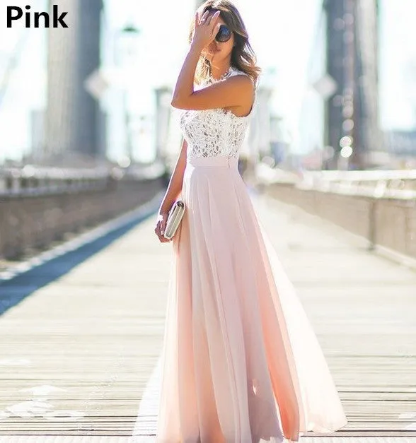 New Women Sexy Summer Lace Maxi Long Dress Evening Party Prom Dress Sundress Chiffon Dress