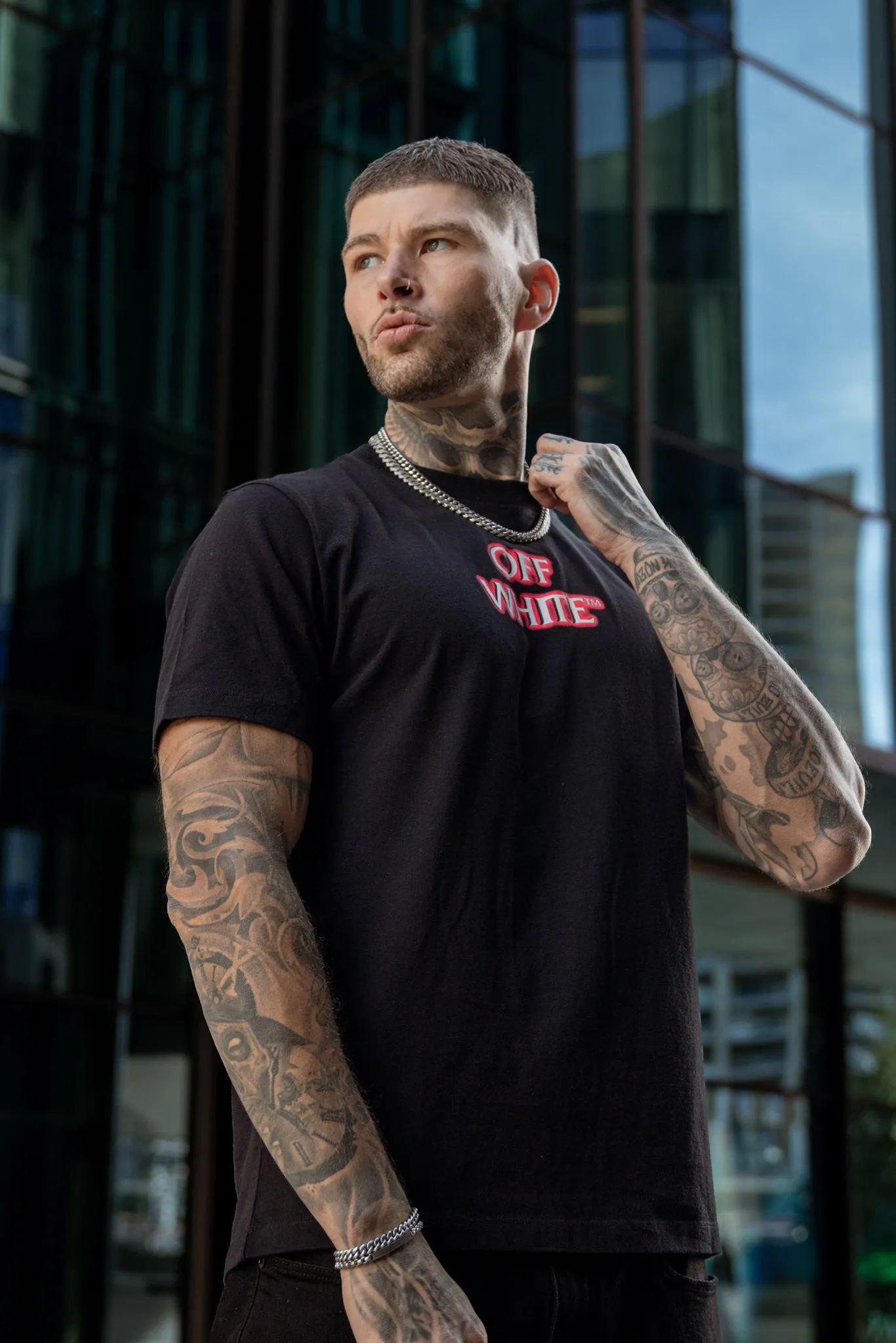 OFF WHITE  Black Branded T Shirt