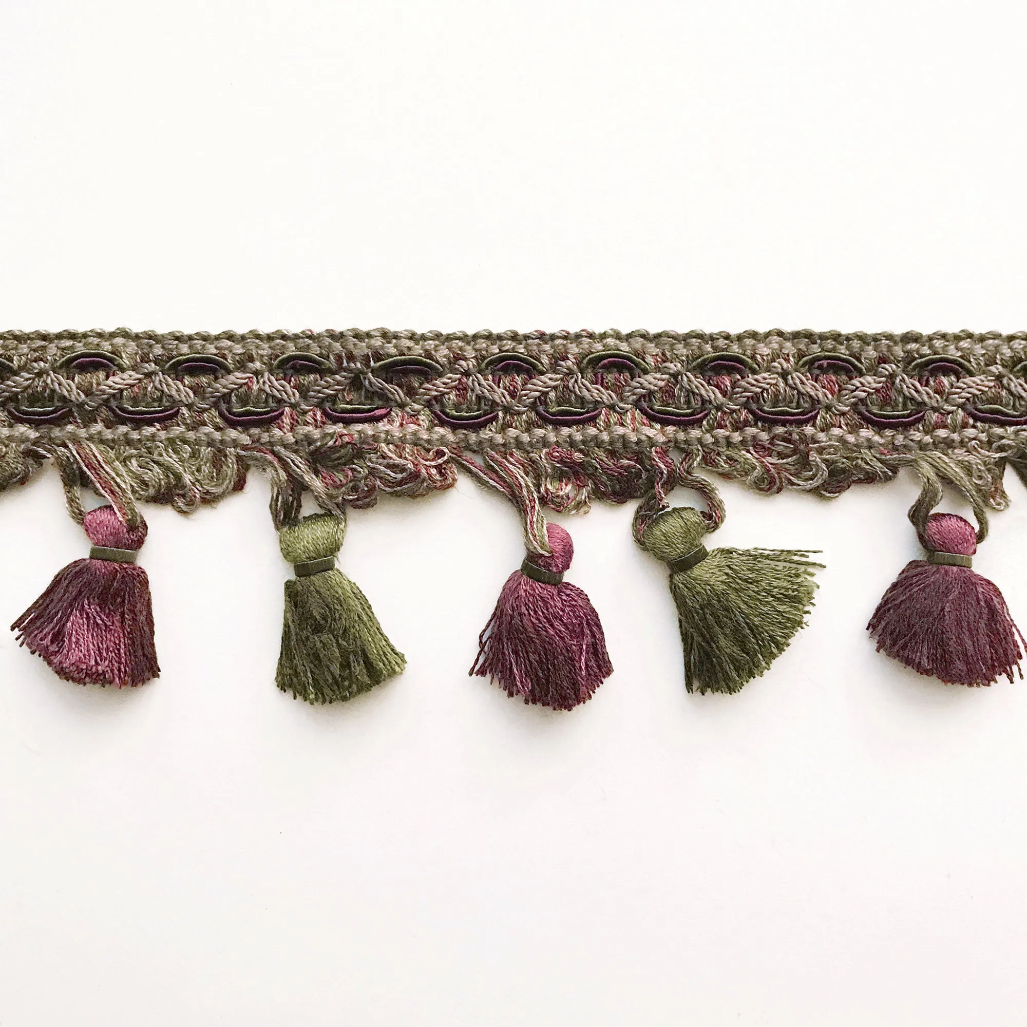 Olive Green and Purple  High Quality Decorative Tassel Trim by the yard