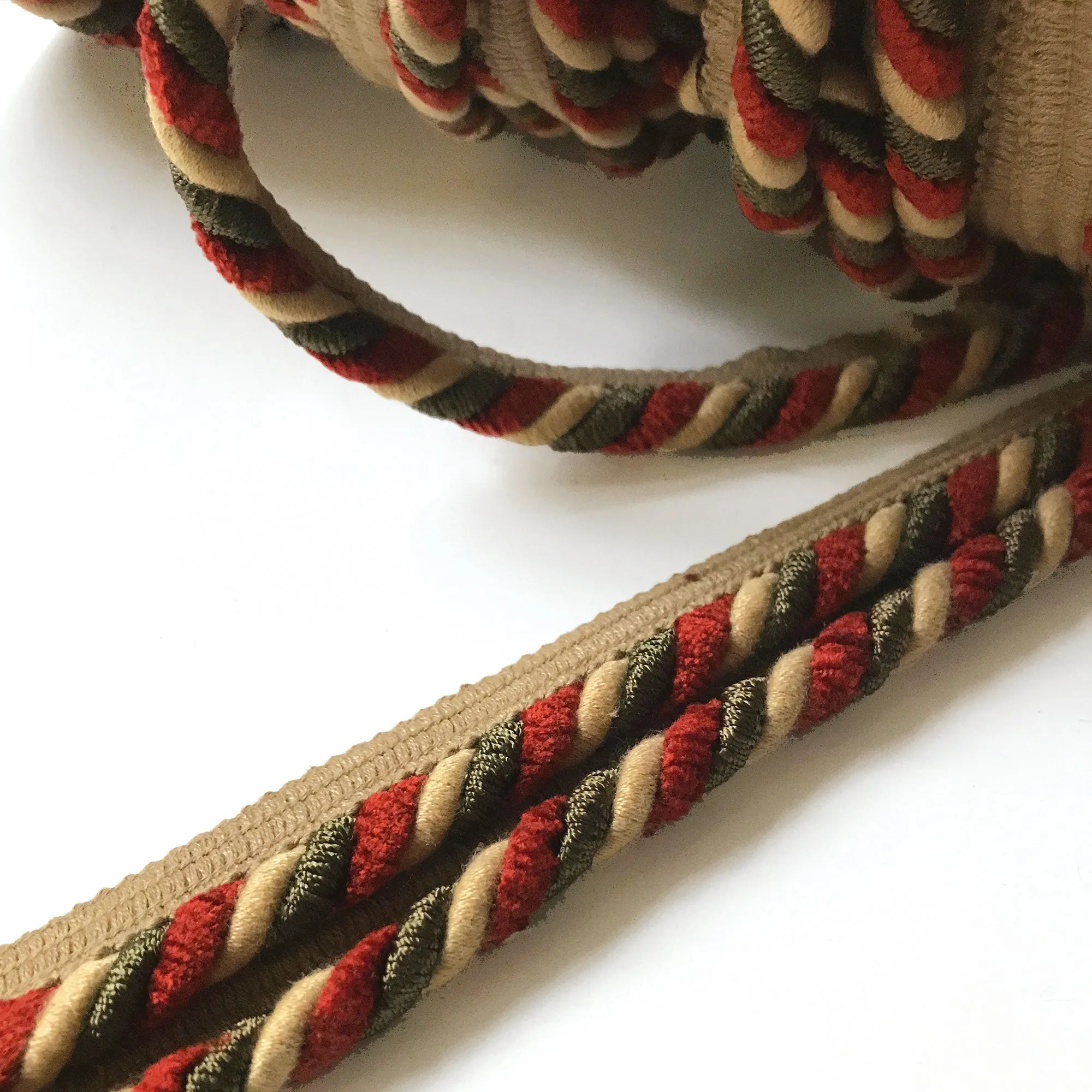 Olive Green and Red High Quality Decorative Lip Cord Trim by the yard