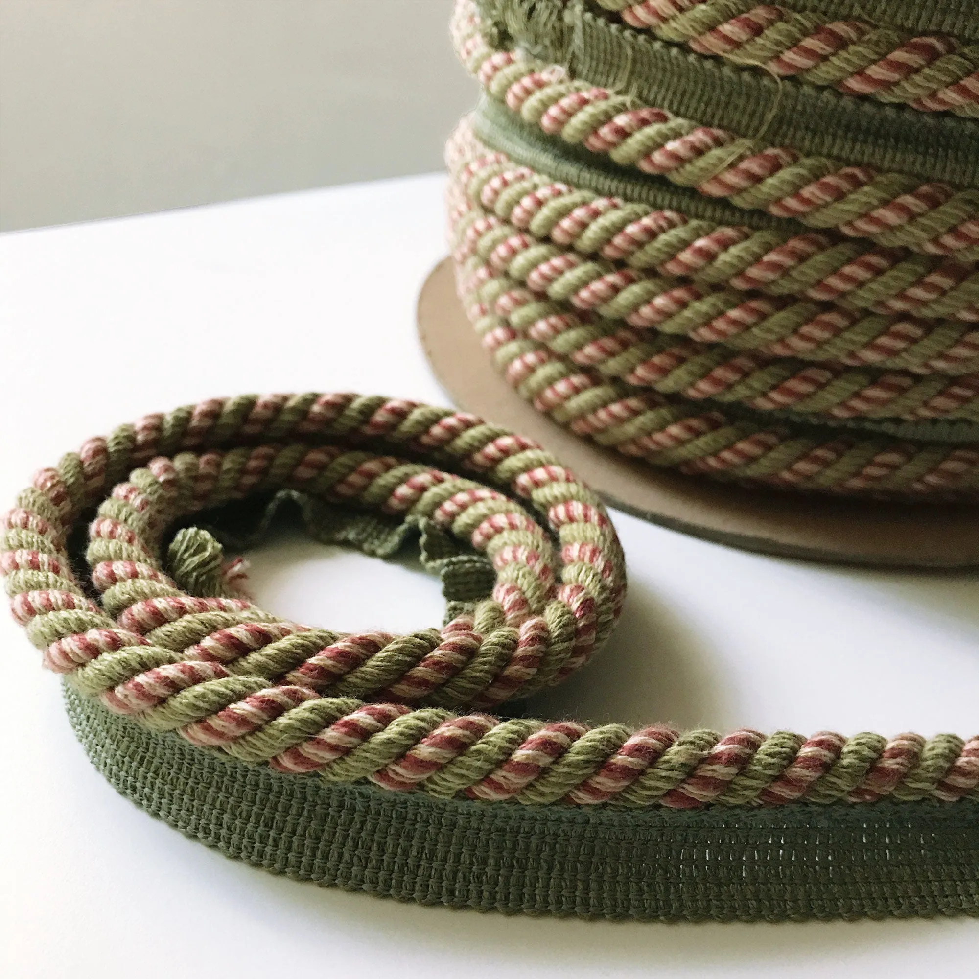 Olive Green and Salmon High Quality Decorative Lip Cord Trim by the yard