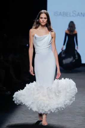 One-Shoulder Fitted Midi Dress with Feathers