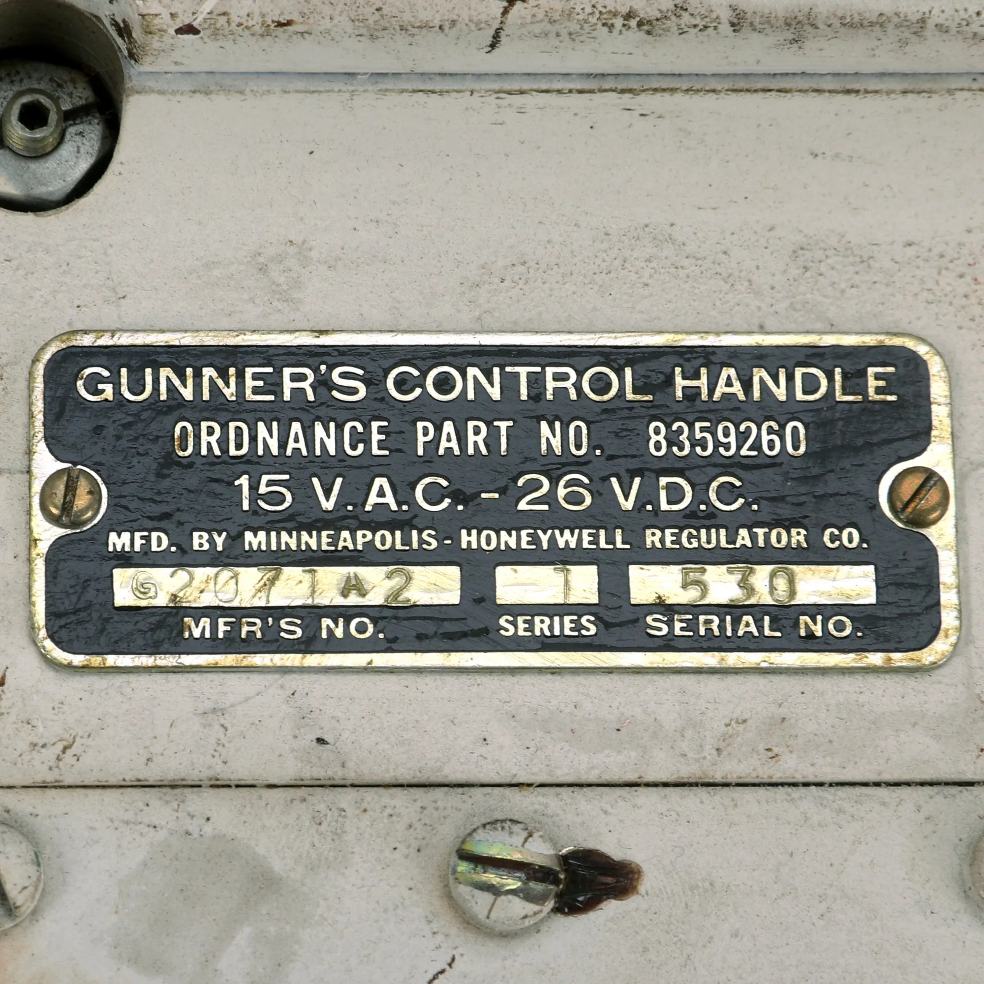 Original U.S. Korean War Era M47 Patton Medium Tank Gunner’s Control Hande With Main Gun Firing Circuit Selector - Formerly Part Of A.A.F. Tank Museum