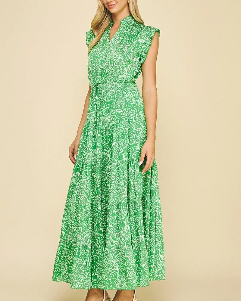 Paisley Print Maxi Dress - Green
