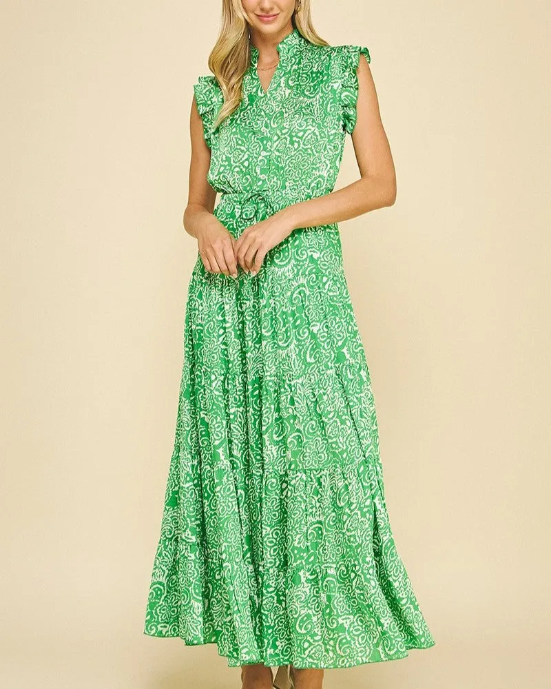 Paisley Print Maxi Dress - Green