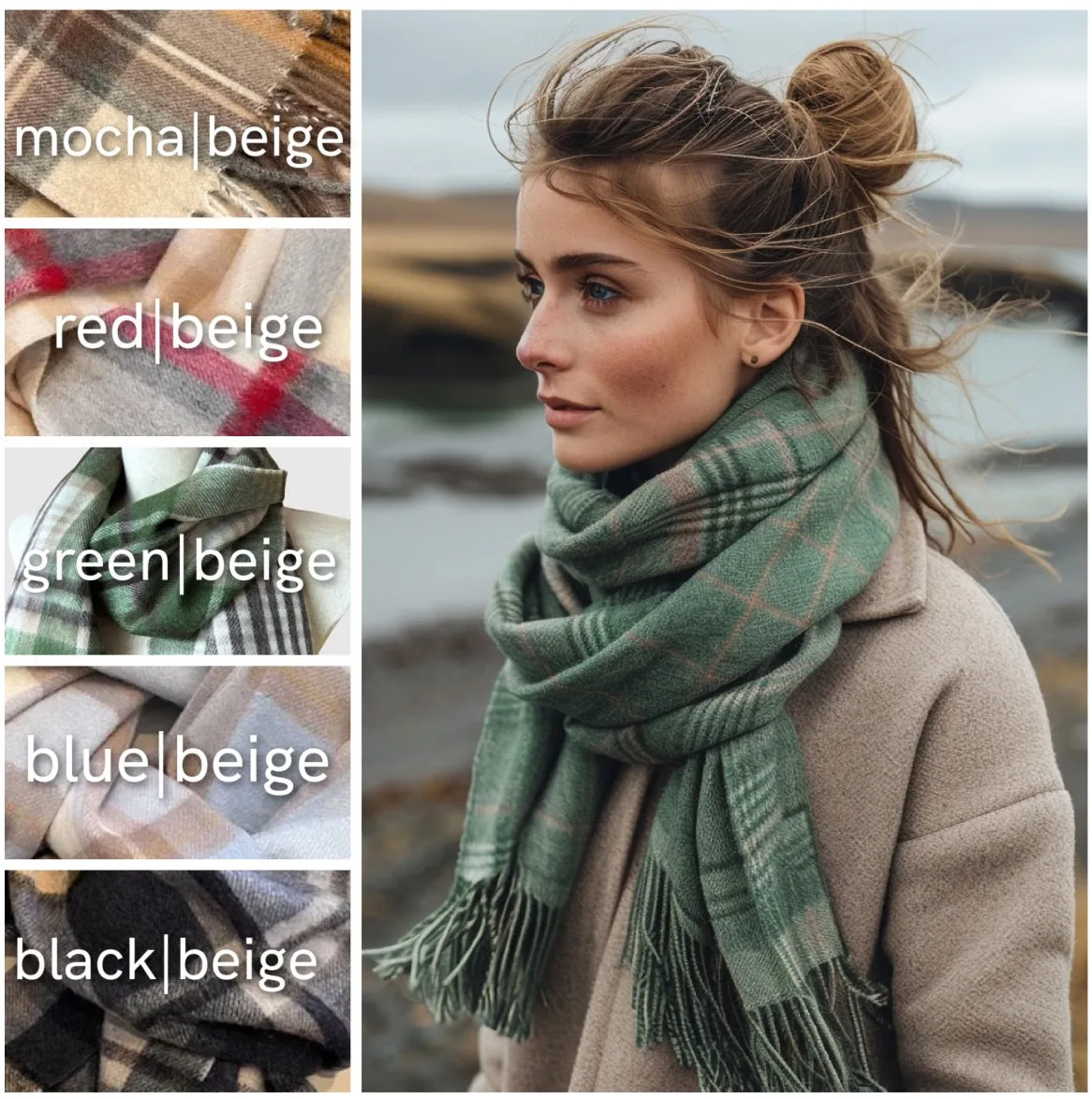Pastel Plaid lambswool winter scarf