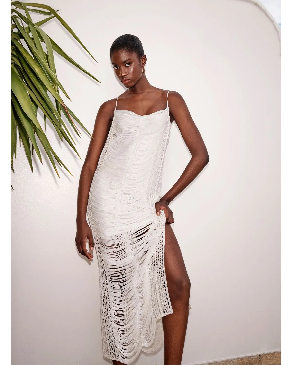 PatBo Draped Fringe Maxi Dress