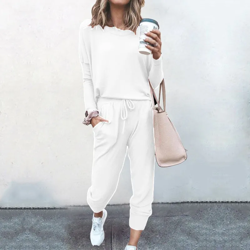 Plain leisure sweater and sweatpants for women