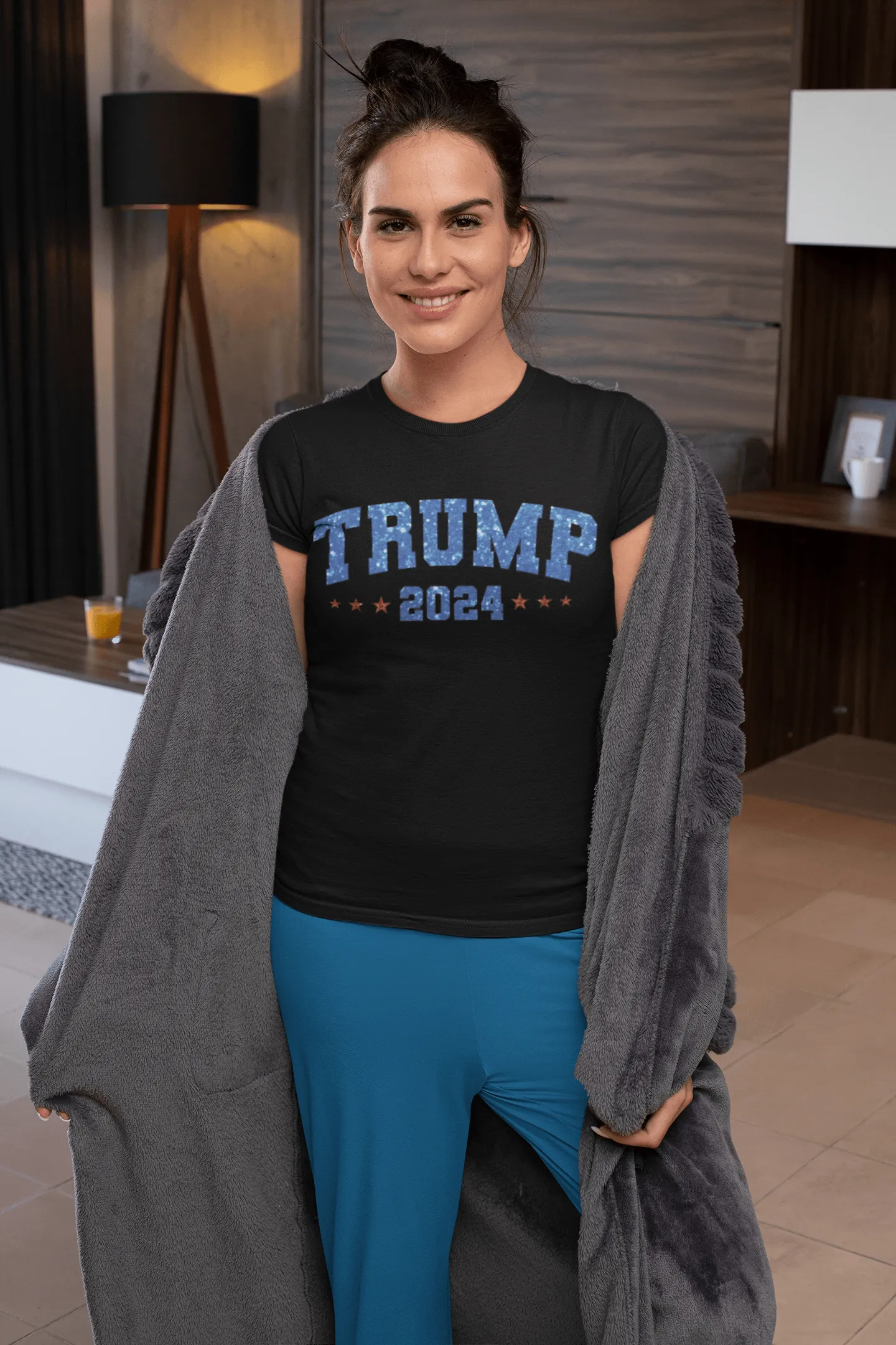Political T-shirt Sparkiling Trump 2024 Short Sleeve 100% Cotton Crew Neck Top