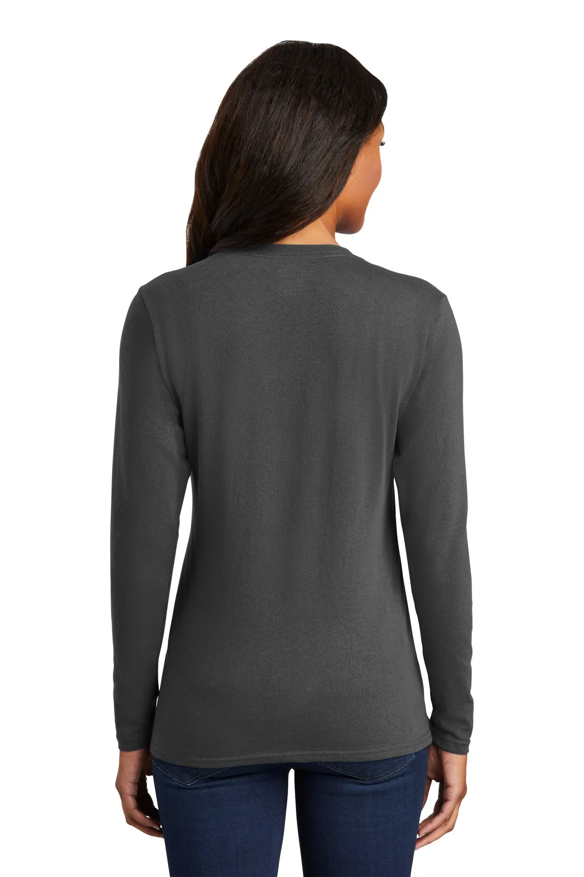 Port & Company Ladies Long Sleeve Branded Core Cotton Tee's, Charcoal