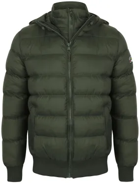 Proctor Layered Quilted Puffer Jacket with Hood in Deep Forest - Tokyo Laundry