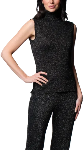 Riley Shimmer Sleeveless Turtleneck Top - Black Shimmer