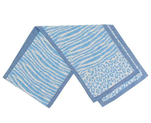 Rippe's Furs Crystal Embellished Animal Print 2 Piece Scarf/Hat Set with Fox Fur Pom - Blue
