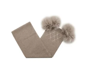 Rippe's Furs Pearl Embellished Scarf with Fox Fur Poms - Beige