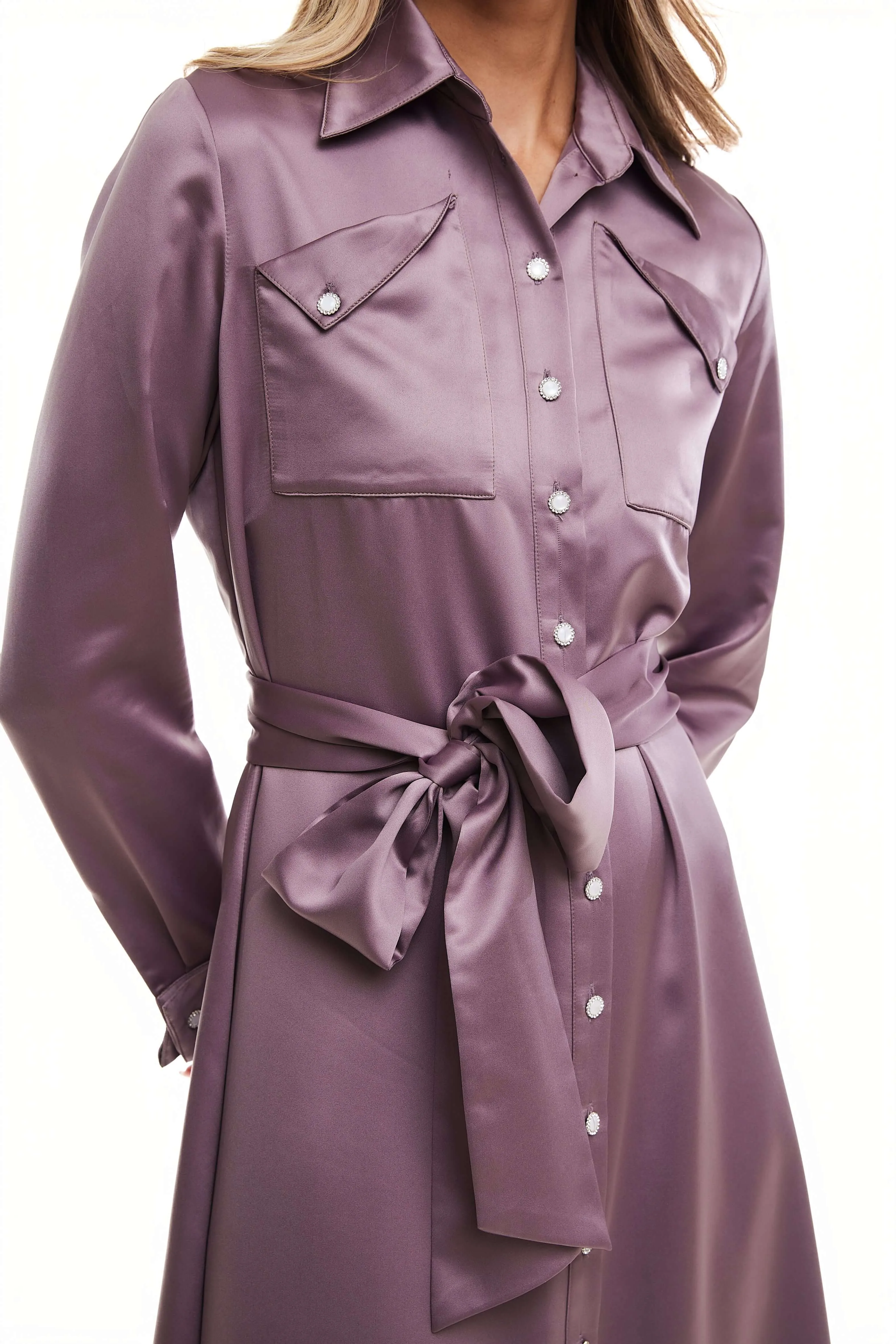 SATIN BELTED MAXI DRESS