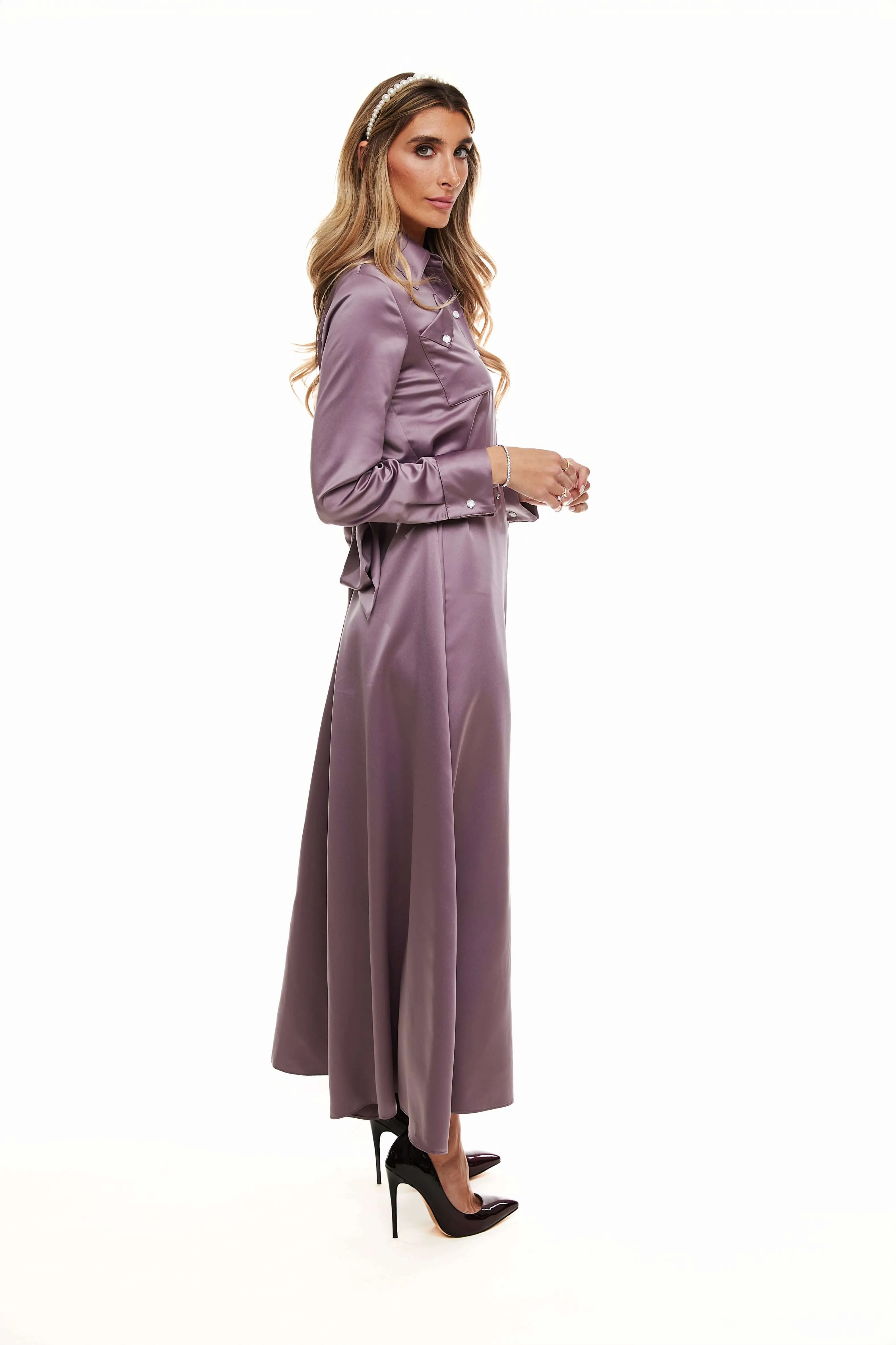 SATIN BELTED MAXI DRESS